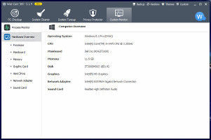 Showing a hardware overview in WiseCare 365 Pro